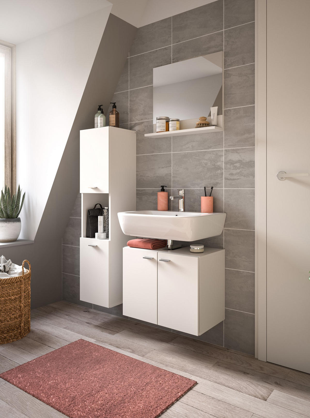 BADMÖBEL Set Boston 3tlg. auch hängend montierbar (B/H/T: 102x186x33 cm) - Weiß, Holzwerkstoff (102/186/33cm)