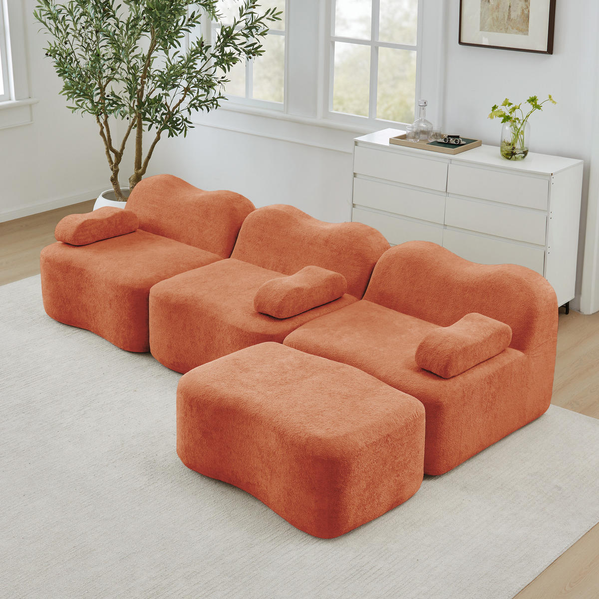 ECKSOFA 288x167x70 cm aus Samt rahmenlos modular mit 1 Ottoman, orange - Orange, Textil (167/288cm) - Luhomfu