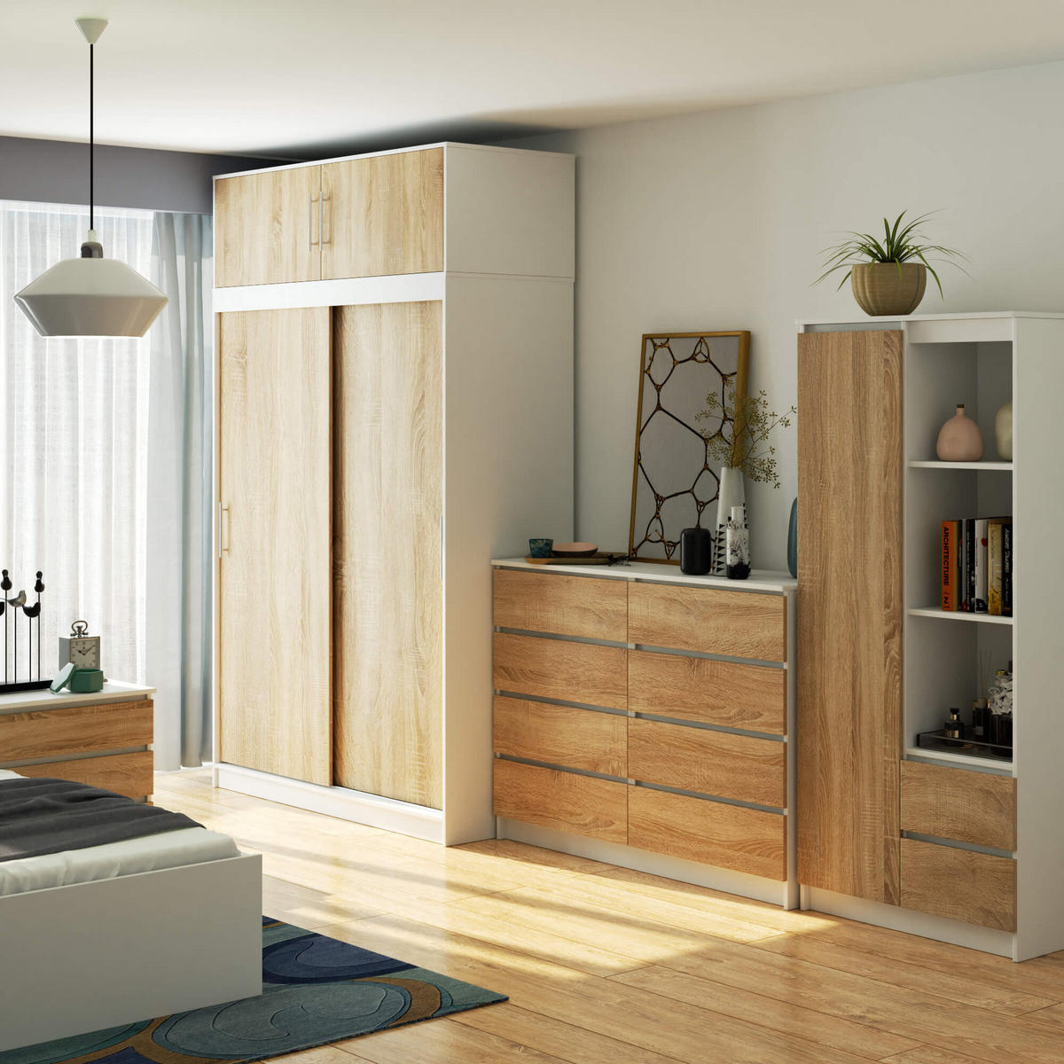 SKRÍŇ Biela, dub Sonoma 245/150/60 - biela, kompozitné drevo (150/245/60cm) - RAUMHIRSCH FURNITURE