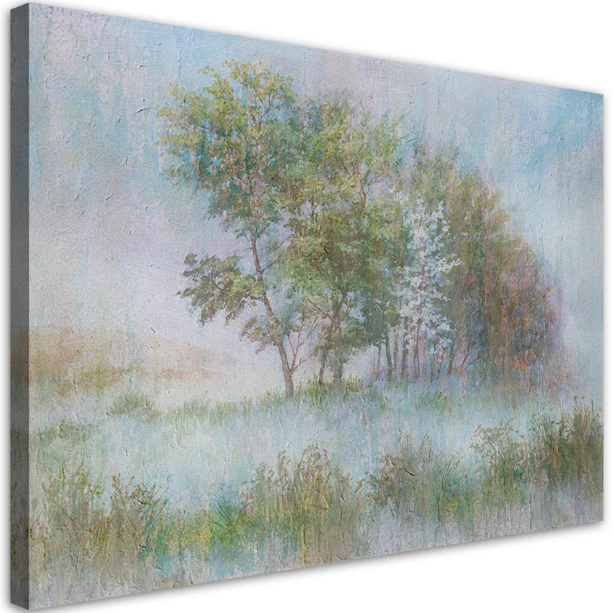 WANDBILD bäume auf einer nebligen wiese - Grün, Textil (60/40cm) - Feeby