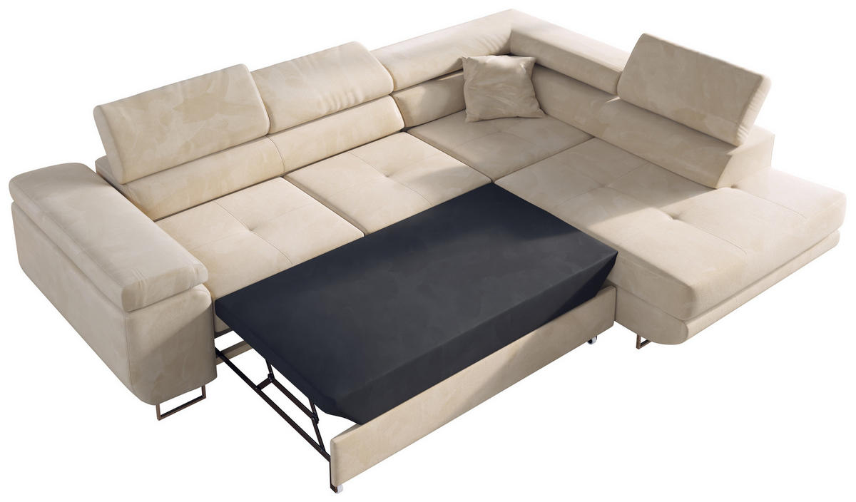ECKSOFA GUSTAW L Beige Velvet Links Seite - Beige/Silberfarben, Textil/Metall (205/275cm) - MKS