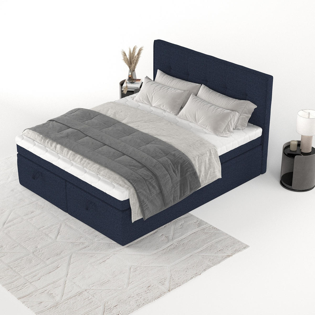 BOXBETT Arivo 200/200 cm Marineblau im Riva Stoff - Schwarz/Dunkelblau, Holz/Holzwerkstoff (200/200cm) - AltaBeds