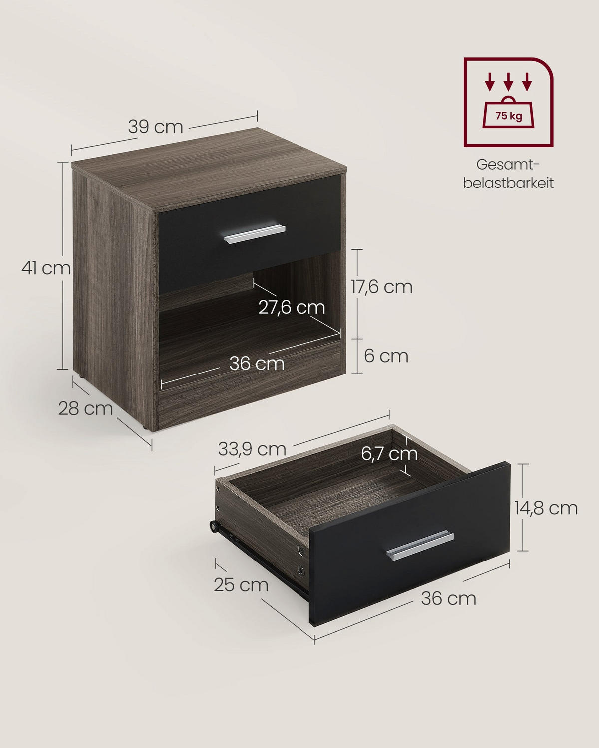 BEISTELLTISCH LIBREVILLE - Braun, Holzwerkstoff (28/39/41cm) - Hansiro
