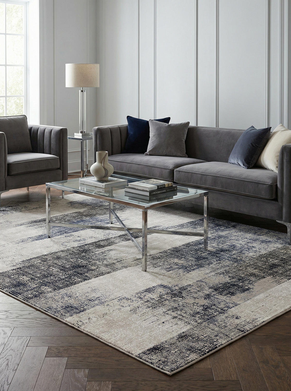 TEPPICH Velours geometrisch abstrakt pflegeleicht rutschfest TIBER-Orte, Dunkelblau 200x290 cm - Dunkelblau, Textil (200/290cm) - KADIMA DESIGN