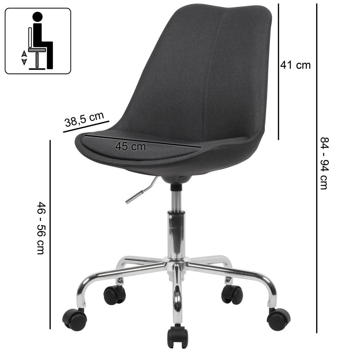 SCHALENSTUHL mit 360° Drehfunktion MESCHIO, Schwarz 65x65x94 cm - Silberfarben/Schwarz, Textil/Metall (65/94/65cm) - KADIMA DESIGN