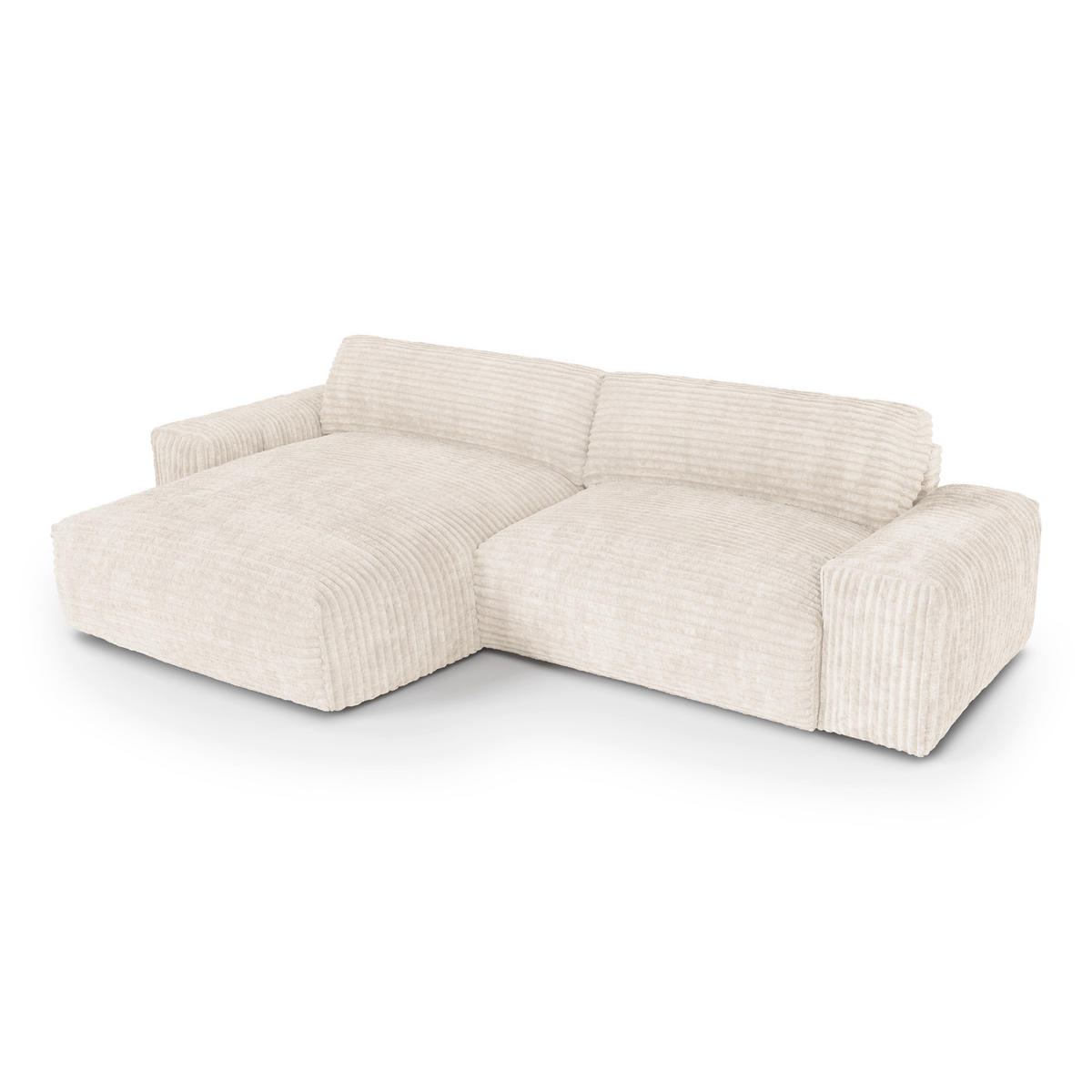 ECKSOFA LINKS Gerippter Samt XXL Creme 220cm - Creme, Textil (120/220cm) - Sia Home