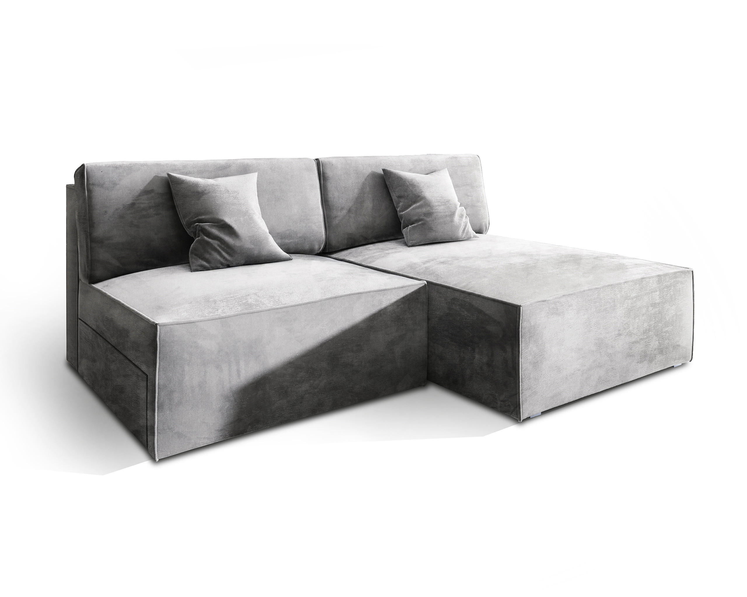 ECKSOFA FIORO M Hellgrau Velours-Stoff mit Schlaffunktion - Hellgrau, Holz (204/148cm) - MASSENO