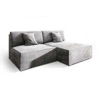 ECKSOFA FIORO M Hellgrau Velours-Stoff mit Schlaffunktion - Hellgrau, Holz (204/148cm) - MASSENO