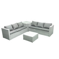 GARTENMÖBEL-SET mit Kissen Polyrattan Hellgrau-Mix 6-Sitzer - Hellgrau/Grau, Glas/Kunststoff - Fimous