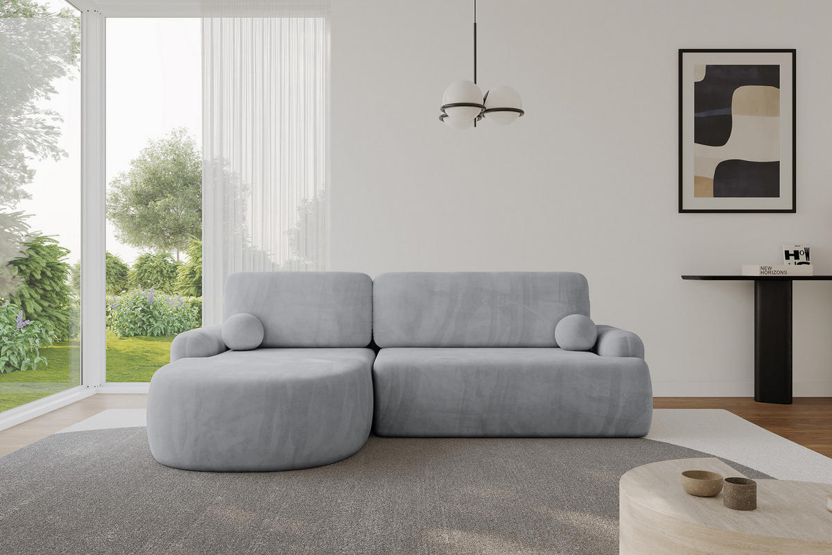 ECKSOFA mit Schlaffunktion und Bettkasten LIRA-L - 264x172x89 Grau - Grau, Holzwerkstoff/Textil (264/172cm) - ALTDECOR