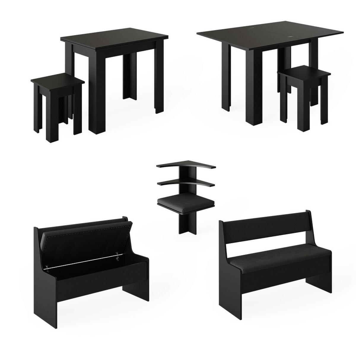 ECKBANKGRUPPE Roman Schwarz 150 x 41.5 cm mit Tisch - Schwarz/Sonoma Eiche, Holzwerkstoff (150/80/150cm) - Vicco