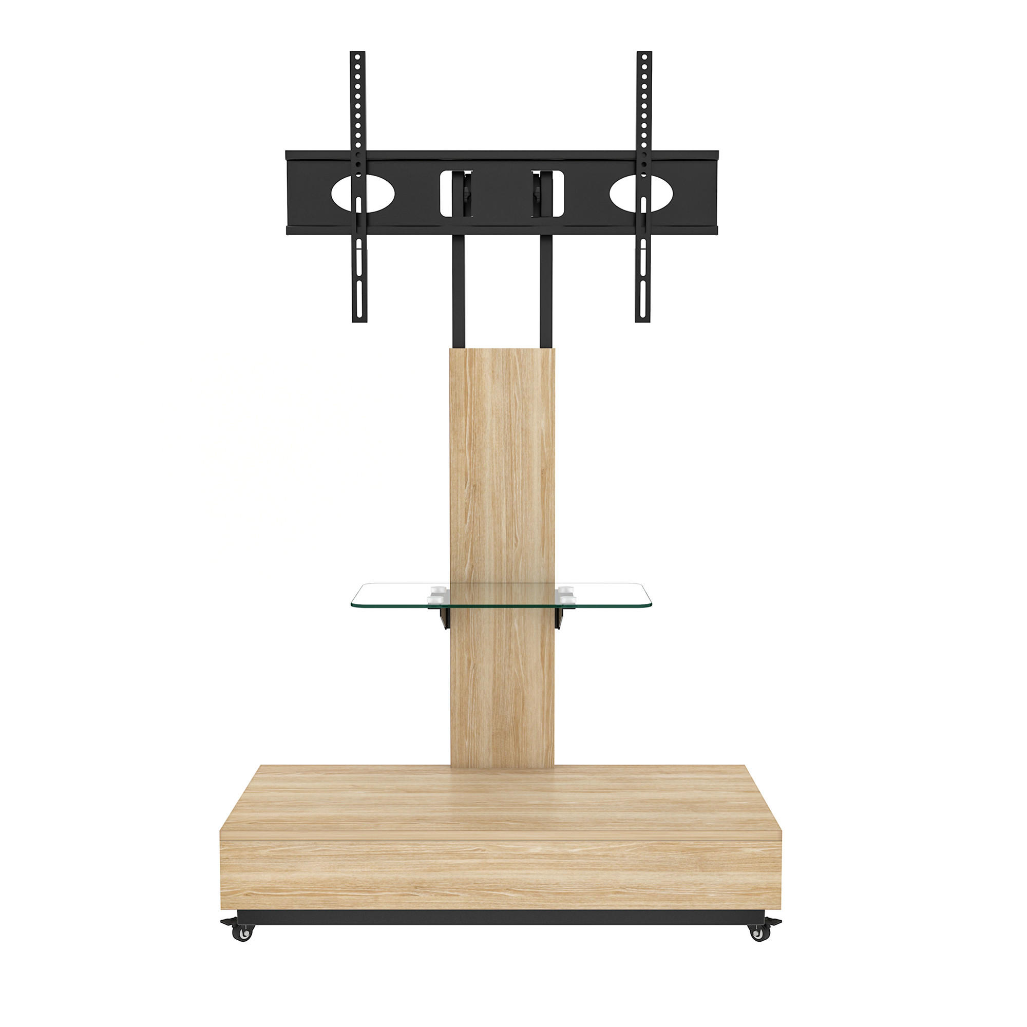 TV-HALTERUNG auf Rollen für 32–75 Zoll – höhenverstellbar & schwenkbar - Hellbraun, Holzwerkstoff (80/150/40cm) - BEAOK