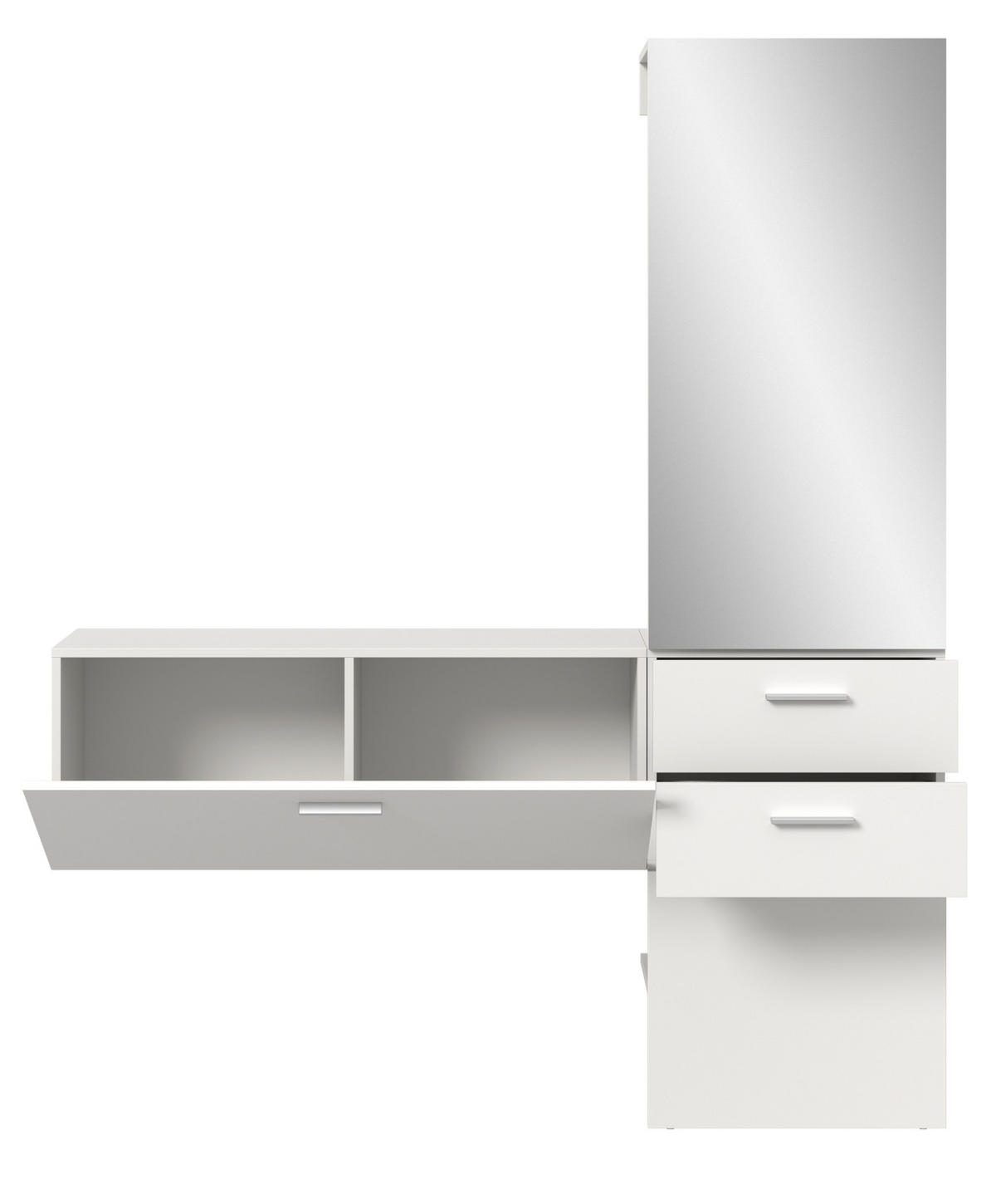 GARDEROBE Set weiß 156 cm, Komplettset 2-teilig mit Spiegel - Silberfarben/Weiß, Glas/Holzwerkstoff (156/190/36cm) - Inn.Furn