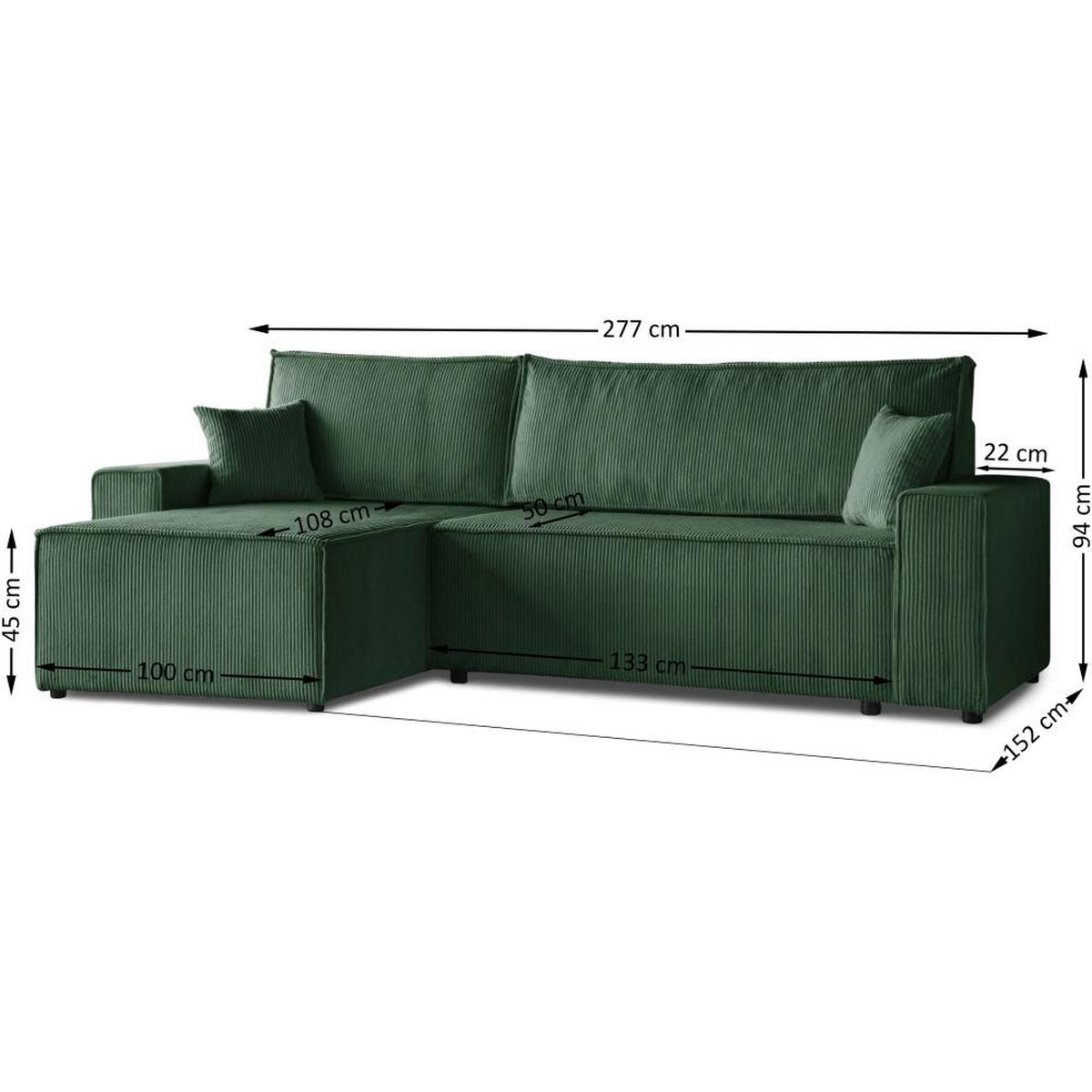 ECKSCHLAFSOFA mit Schlaffunktion Hektor dunkelgrün - Dunkelgrün/Schwarz, Kunststoff/Textil (277/152cm) - Beautysofa