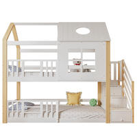 HAUSBETT 90/200 cm Weiß/Natur mit Aufbewahrungstreppe - Weiß, Holz (90/200cm) - Flora Grace