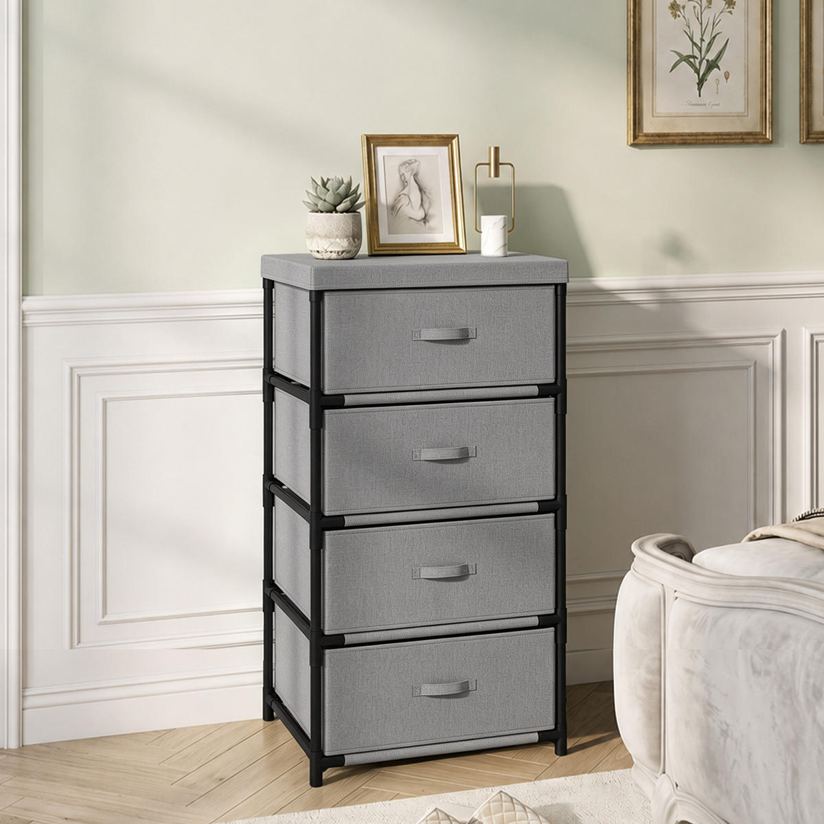 KOMODA Len Ocel Šedá - šedá/černá, kov/textil (32/80/42cm) - HOMCOM