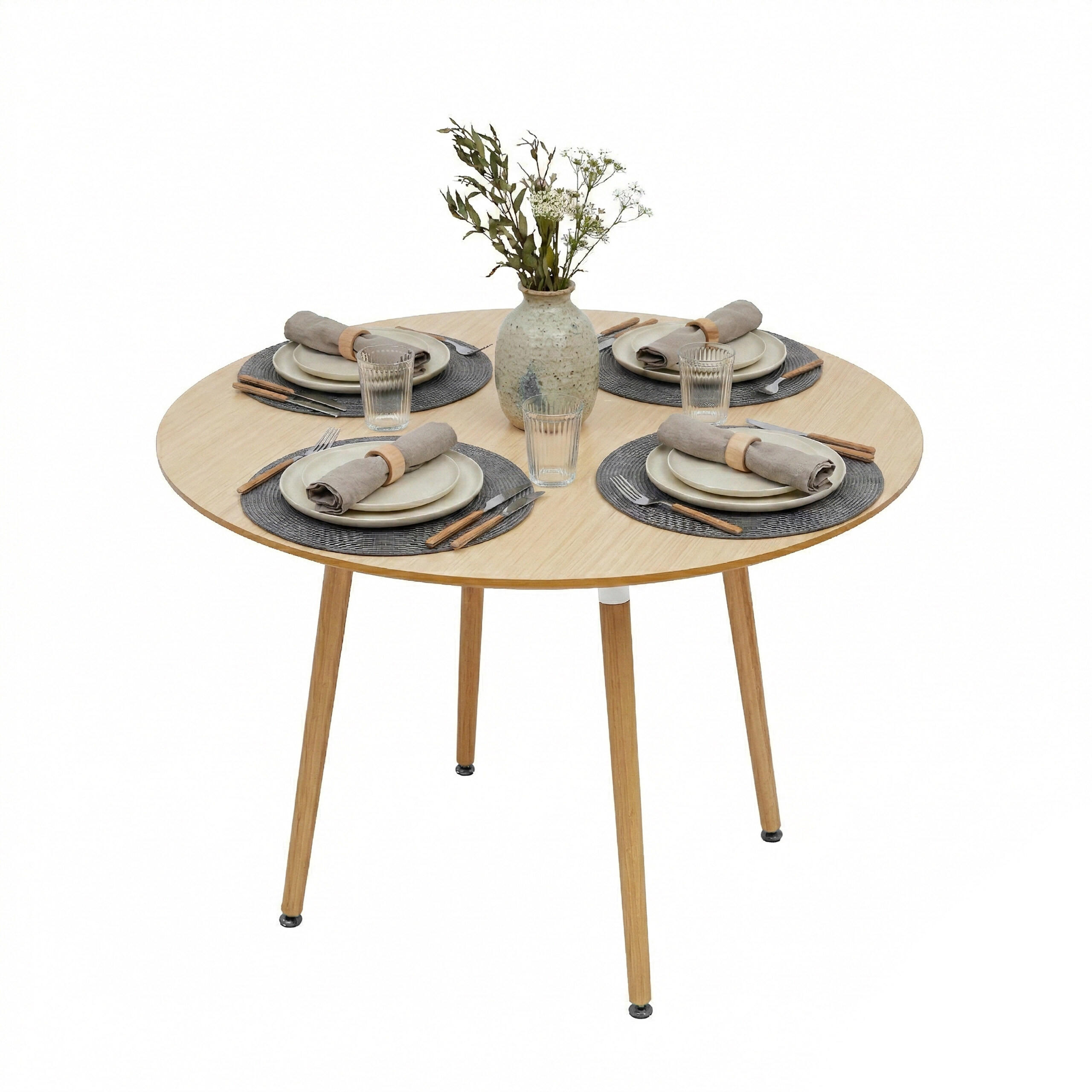 JÍDELNÍ stůl - světle hnědá, kov/dřevo (90/90/75cm) - Relaxdays