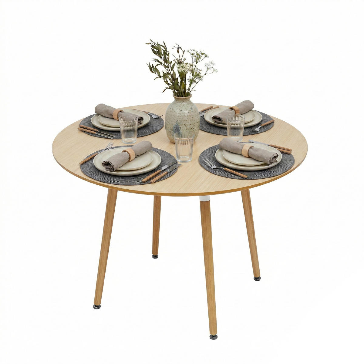 JÍDELNÍ stůl - světle hnědá, kov/dřevo (90/90/75cm) - Relaxdays