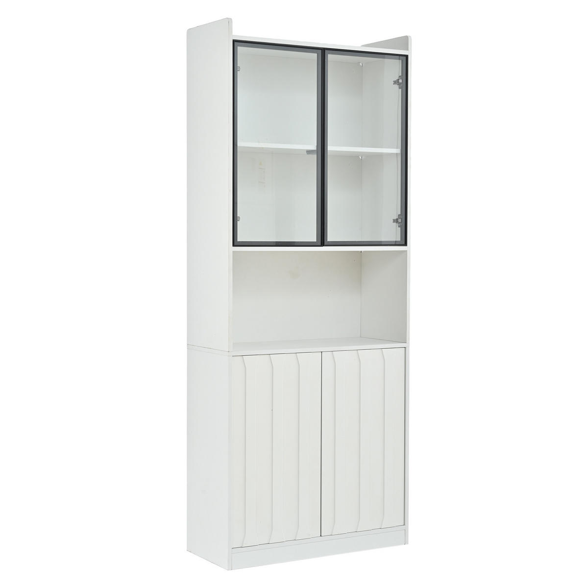 VITRINENSCHRANK 2er SET 160/35/200 cm mit LED, Glastüren, offenen Fächern und verstellbaren Einlegeböden in Weiß - Transparent/Weiß, Glas/Holzwerkstoff (160/200/35cm) - CHICFURN