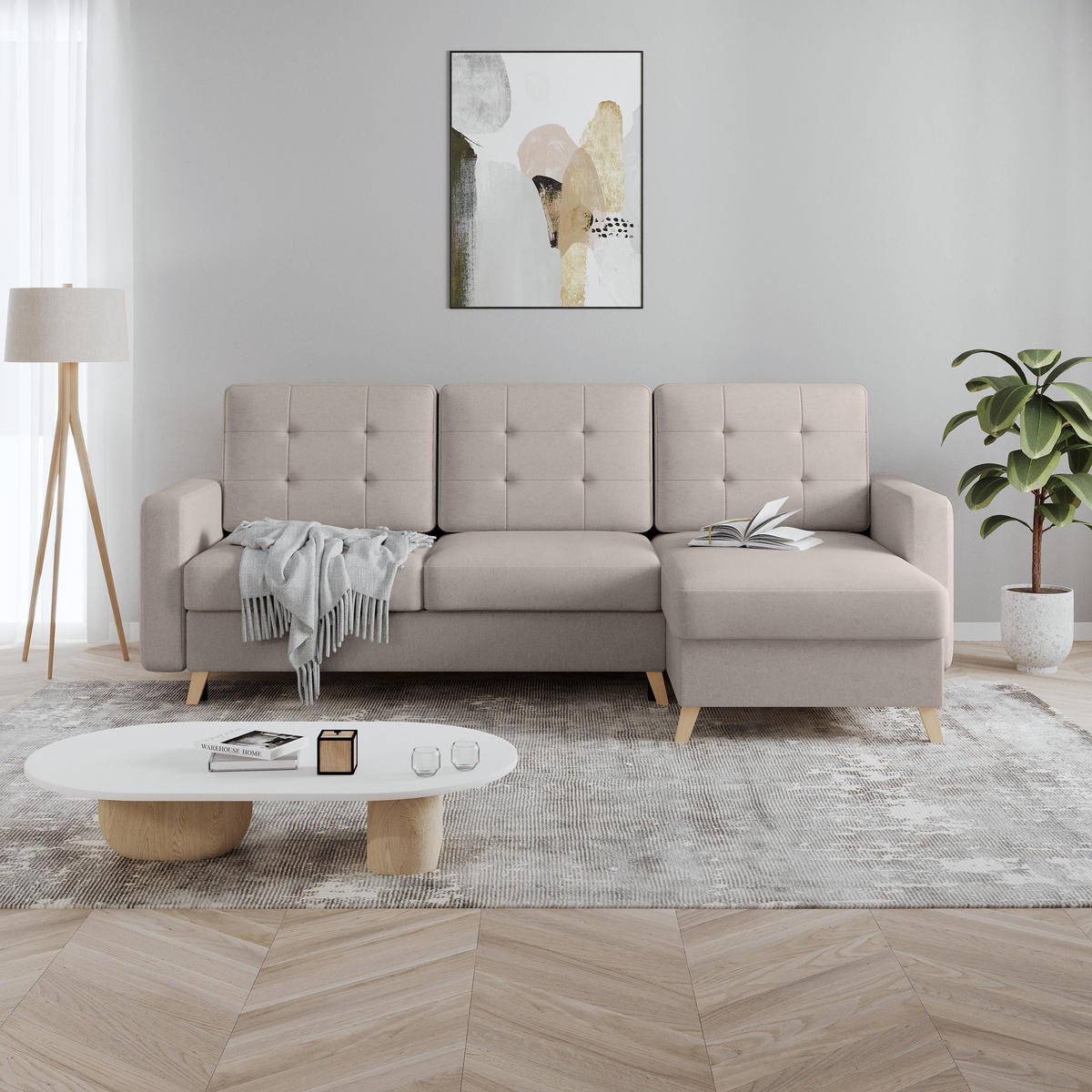 ECKSCHLAFSOFA Vinci mit universelle Ottomane, Cappuccino - Buchefarben/Cappuccino, Textil (236/151cm) - Beautysofa