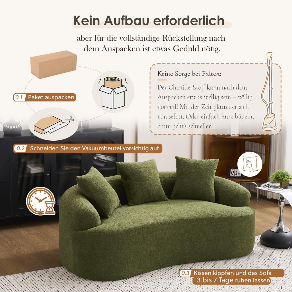 ZWEISITZER-SOFA mit tiefer Sitzfläche Chenille Grün - Grün, Kunststoff (153/63/94cm) - Meubliv