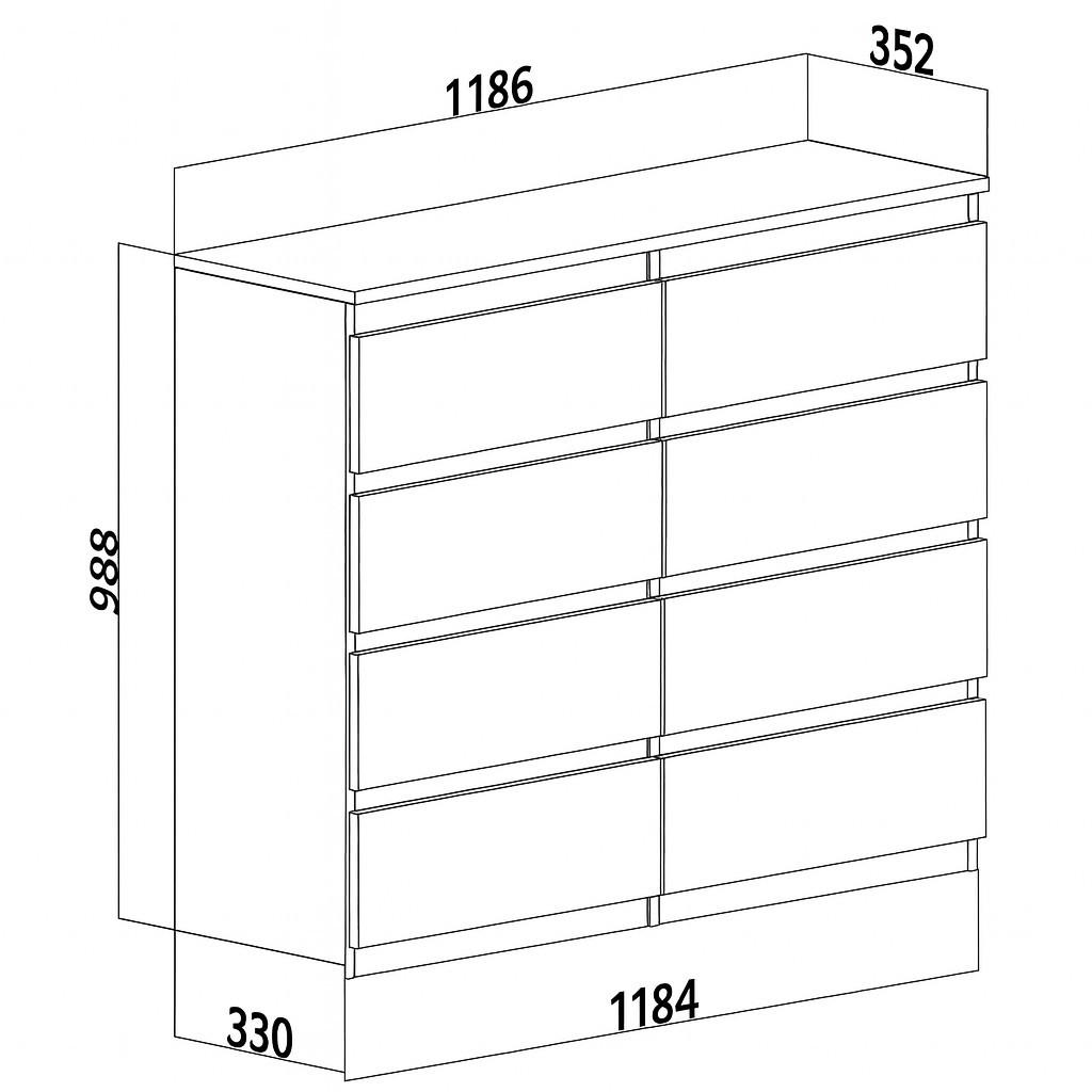 KOMMODE bella8 120 schwarz hochglanz - Schwarz Hochglanz, Holzwerkstoff (119/98/35cm) - roe furniture