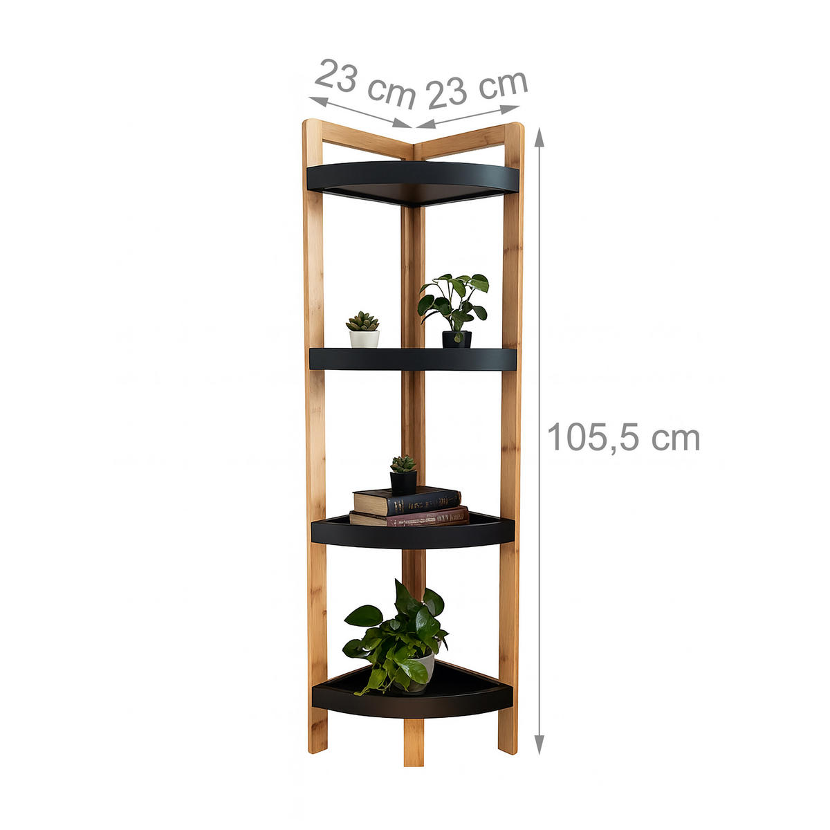 ECKREGAL Natur-Schwarz Bambus 4 Ablagen 105,5 cm - Schwarz/Naturfarben, Holz/Holzwerkstoff (23/105.5/23cm) - Relaxdays