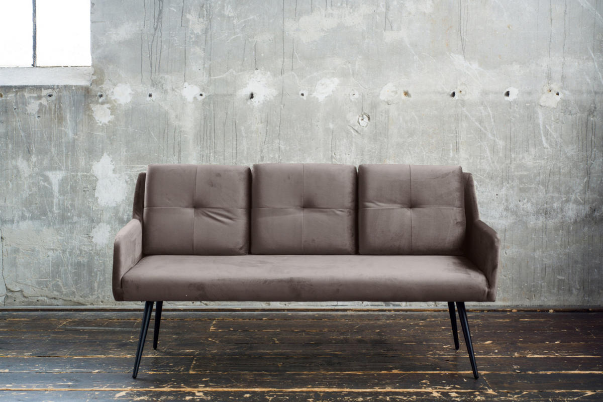 ESSZIMMERBANK PIRI Taupe Velvet - Taupe/Schwarz, Textil (180/84/64cm) - KAWOLA