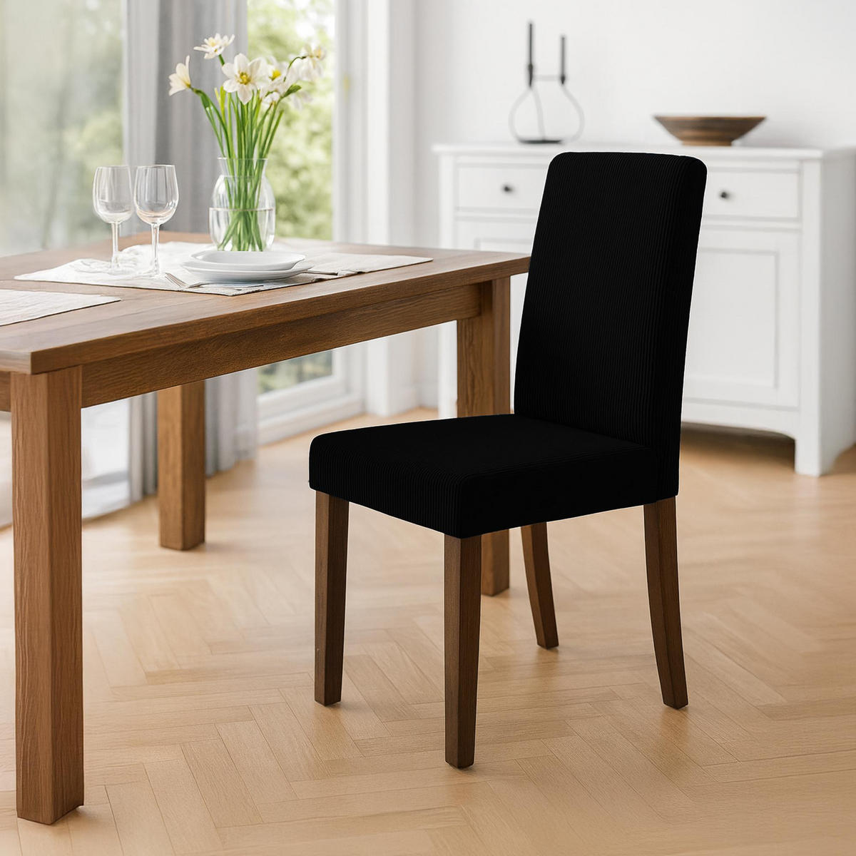 ESSZIMMERSTUHL Cord Schwarz - Schwarz, Holz/Textil (41/91/47cm) - CLP