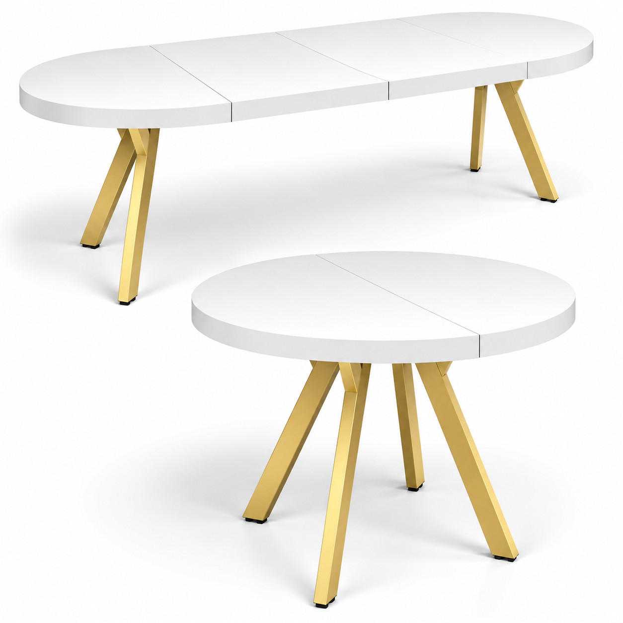 ESSTISCH rund ausziehbar 100/200/76 cm, Marmor, 54 cm Tischplatte + Y Metallgestell Weiß - Hellgrau/Weiß, Holzwerkstoff/Metall (100/200/76cm) - Damale Möbel