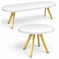ESSTISCH rund ausziehbar 90/190/76 cm, Weiß, 54 cm Tischplatte + Y Metallgestell Gold - Goldfarben/Weiß, Holzwerkstoff/Metall (90/190/76cm) - Damale Möbel