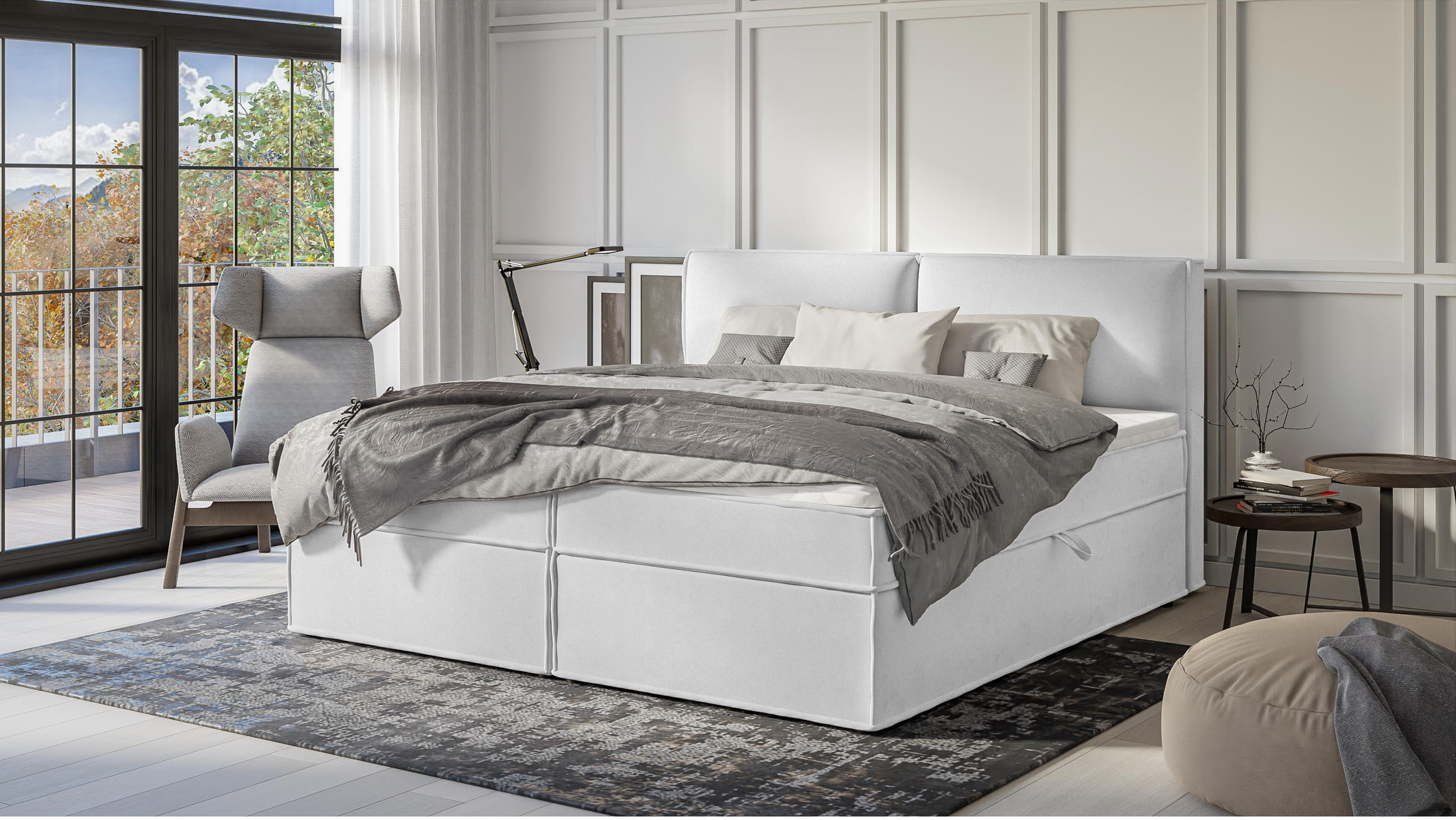 BOXBETT Eclipse 200/200 cm Silber Luxusmicrofaser - Silberfarben/Schwarz, Holz/Kunststoff (200/200cm) - S-Style Möbel