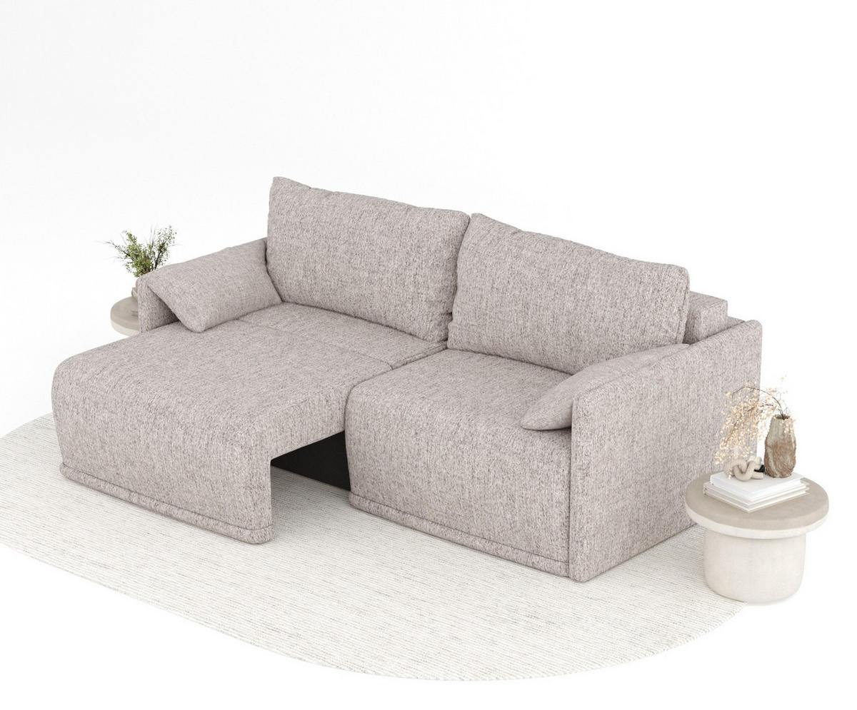 SCHLAFSOFA MIT ECKSOFA-FUNKTION Nappa Hellbraun Webstoff - Hellbraun/Schwarz, Holz/Holzwerkstoff (215/100/112cm) - Maison de Reve