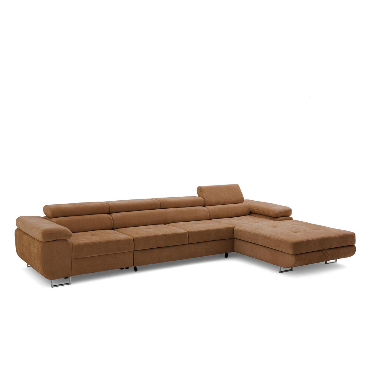 ECKSOFA ALONZO MAXI Rechts mit Schlaffunktion 125x195 Chenille Braun - Chromfarben/Braun, Holz/Textil (350/203cm) - Muffo