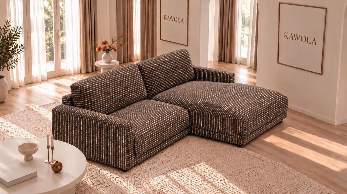 ECKSOFA MARLIN Braun Flachgewebe - Dunkelbraun/Schwarz, Kunststoff/Textil (262/168cm) - KAWOLA