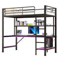 HOCHBETT 90x200cm Schwarz Metall LED-Licht Schreibtisch USB - Schwarz, Metall (90/200cm) - FLIEKS