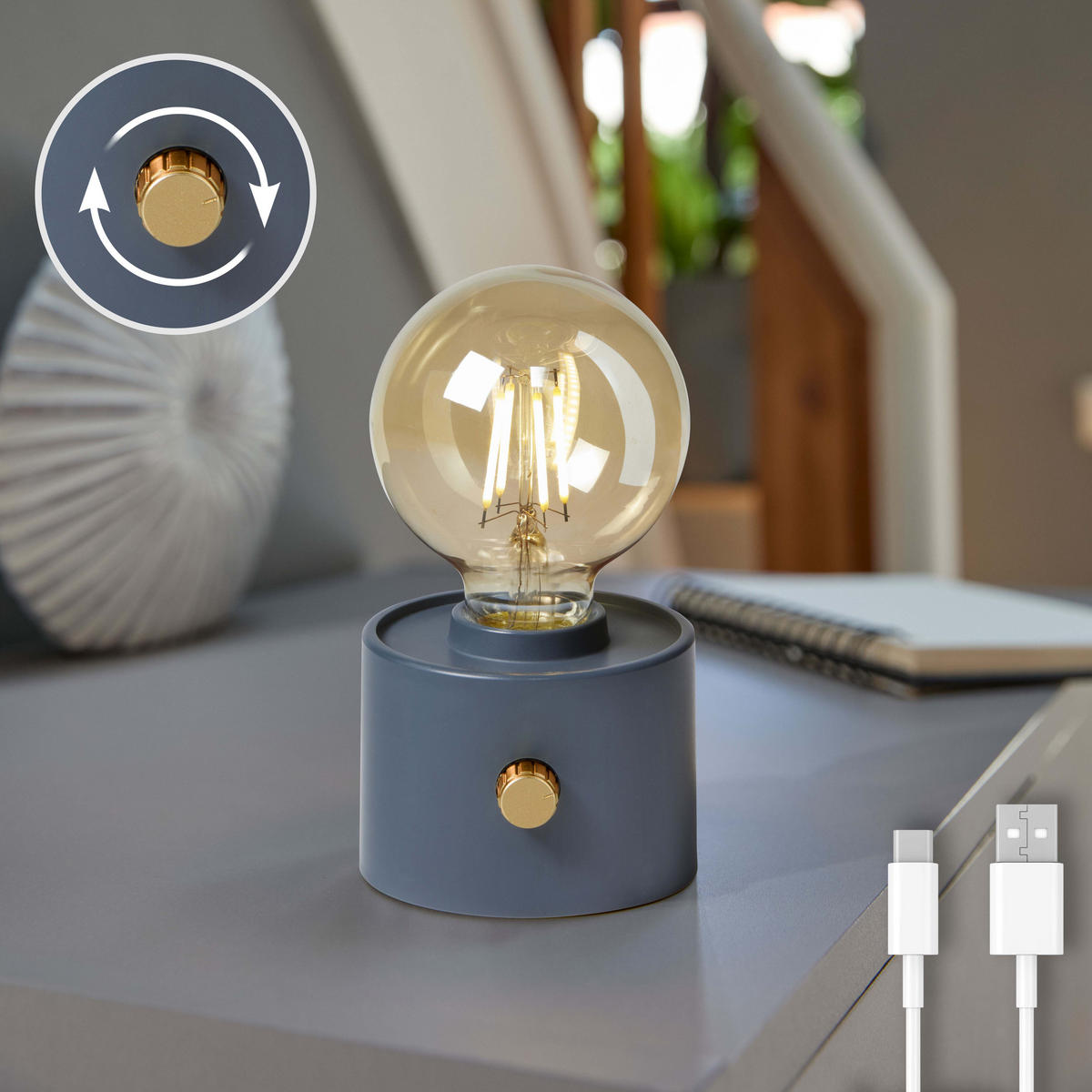 LED-TISCHLAMPE Vintage Edison dimmbar 10x9x16cm Anthrazit - Anthrazit, Kunststoff (10/8.7/16cm) - Northpoint