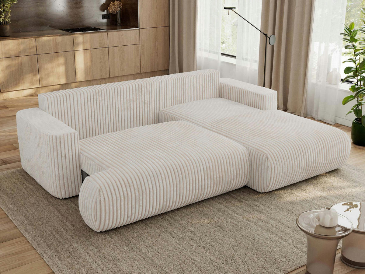 ECKSOFA OVO L Beige Cord - Rechts Seite - Beige/Schwarz, Kunststoff/Textil (195/271cm) - MKS