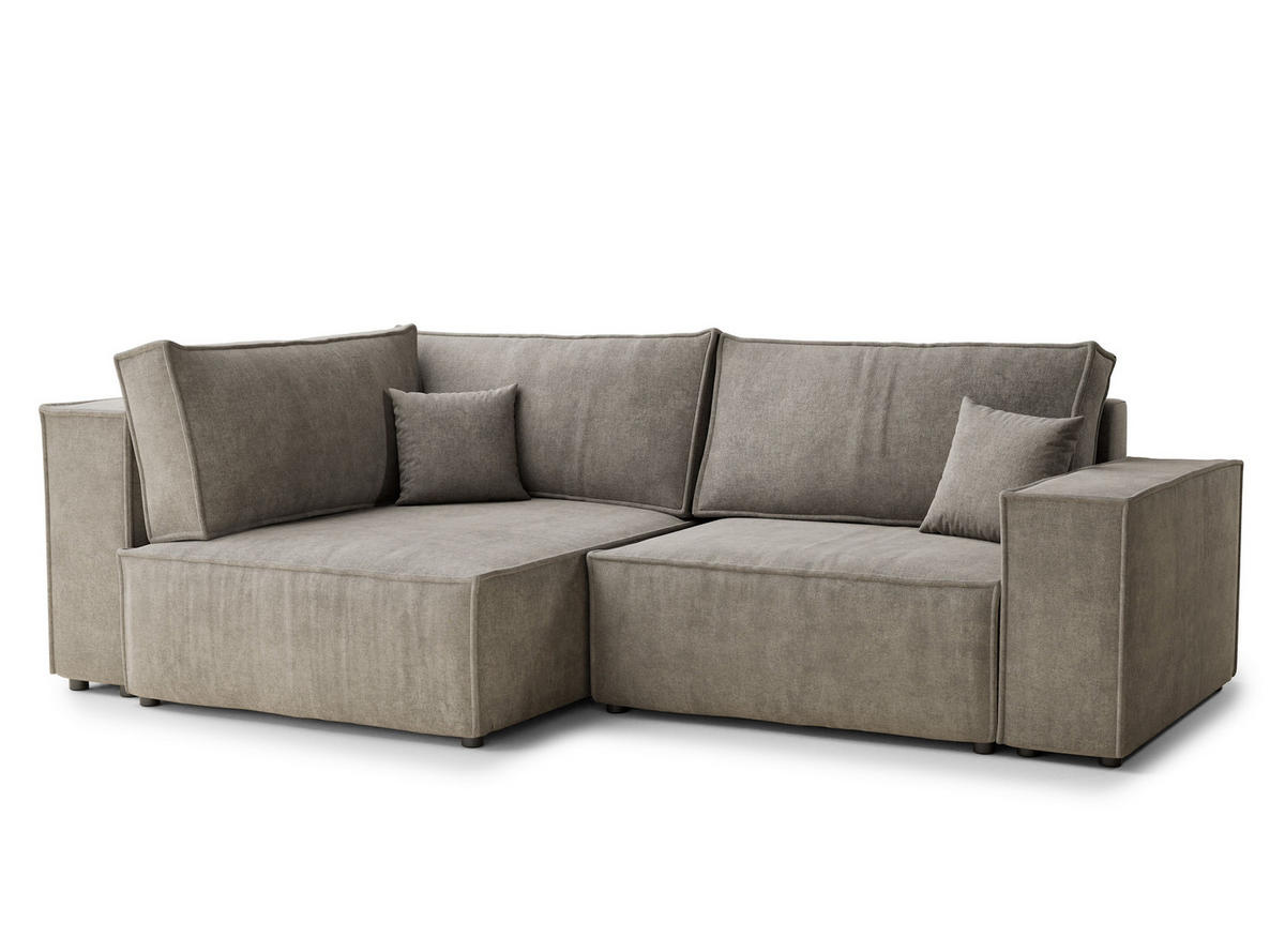 ECKSOFA MIT SCHLAFFUNKTION Tonga Braun Webstoff - Schwarz/Braun, Holz/Holzwerkstoff (105/225cm) - Maison de Reve