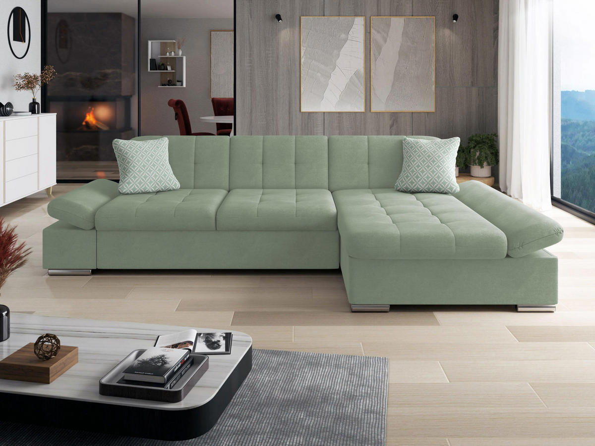 ECKSOFA Malwi, Seite: Rechts - Hellgrün, Holz/Textil (278/161cm) - MIRJAN24