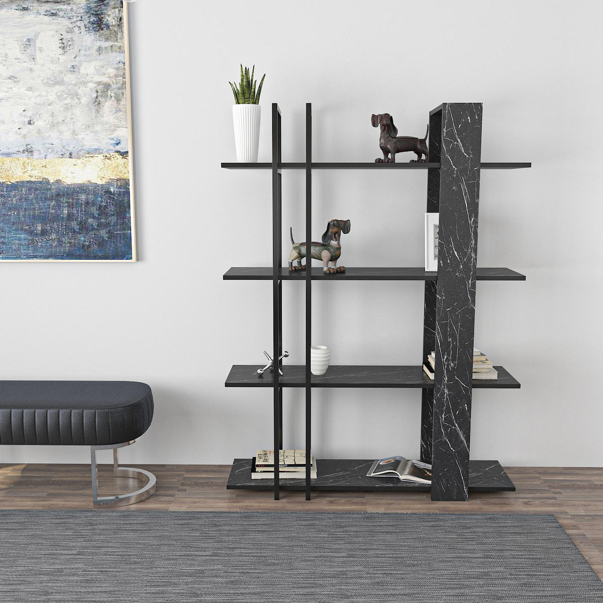 BÜCHERREGAL Onno - Multicolor/Schwarz, Holzwerkstoff (120/160/42cm) - Decorotika