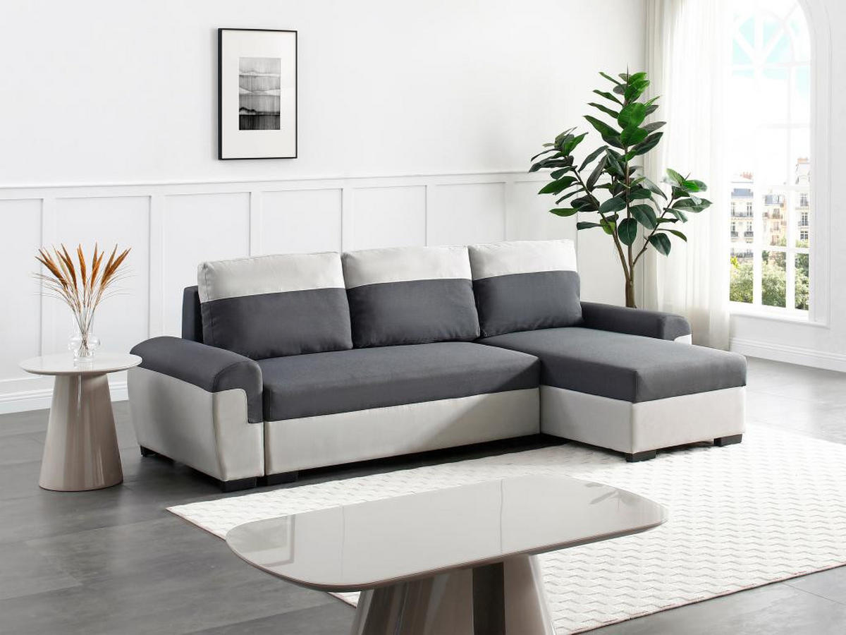 ECKSOFA mit Schlaffunktion - Ecke wechselbar - Stoff - Anthrazit & Hellgrau - GABY II - Anthrazit, Textil (145/264cm) - Vente-Unique