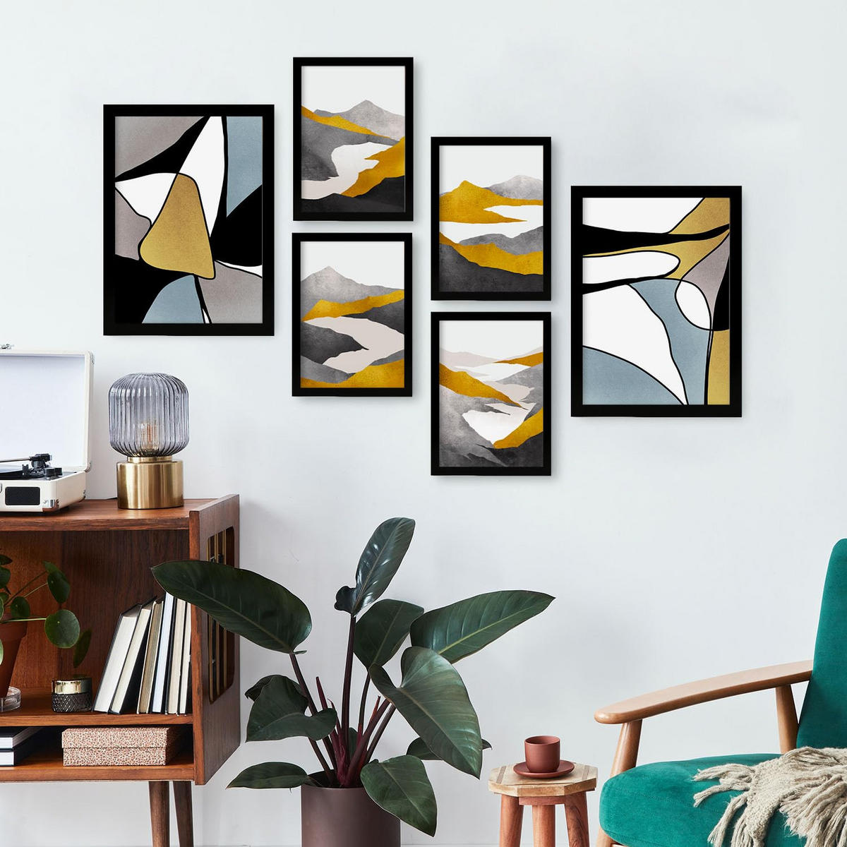 POSTER Set Mit 6 Gattung Naturen 1 In Kulissen Abstracts Ästhetische Dekorative Gemälde Für Ihr Wohnzimmer Zuhause A3 & A4 Schwarzer Rahmen - Schwarz, Papier (29/3cm) - Nacnic