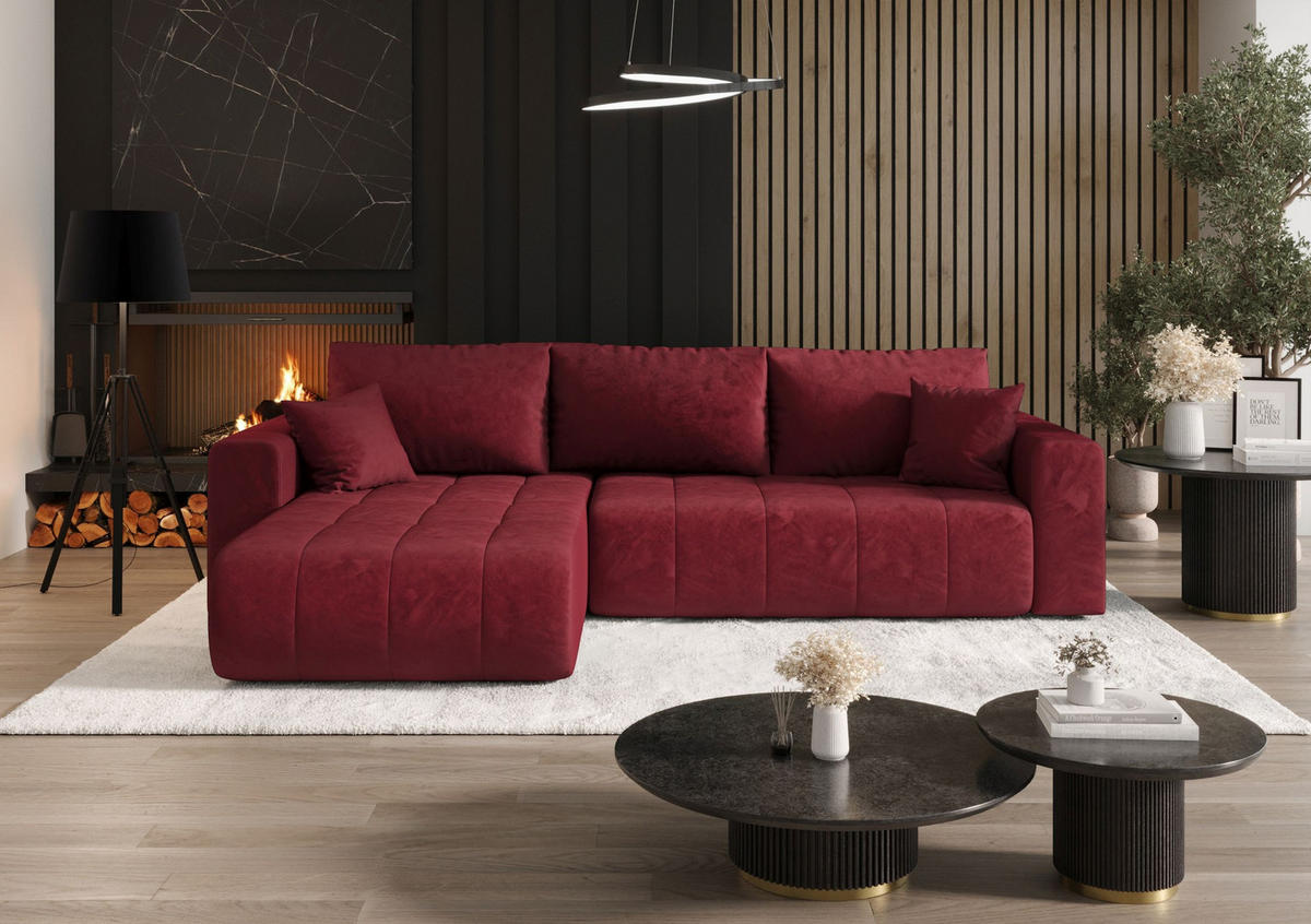 ECKSOFA mit Schlaffunktion MILO L Monolith 59 Links - Rot, Textil (280/175cm) - Bedante