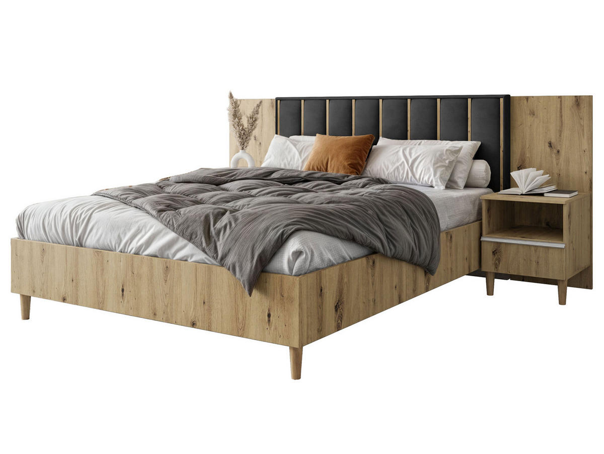 DOPPELBETT Luk I 160/200 cm ohne Matratze, Lattenrost, Bettkasten, artisan, schwarz - Schwarz/Eiche Artisan, Kunststoff (160/200cm) - Margaret Hadas24