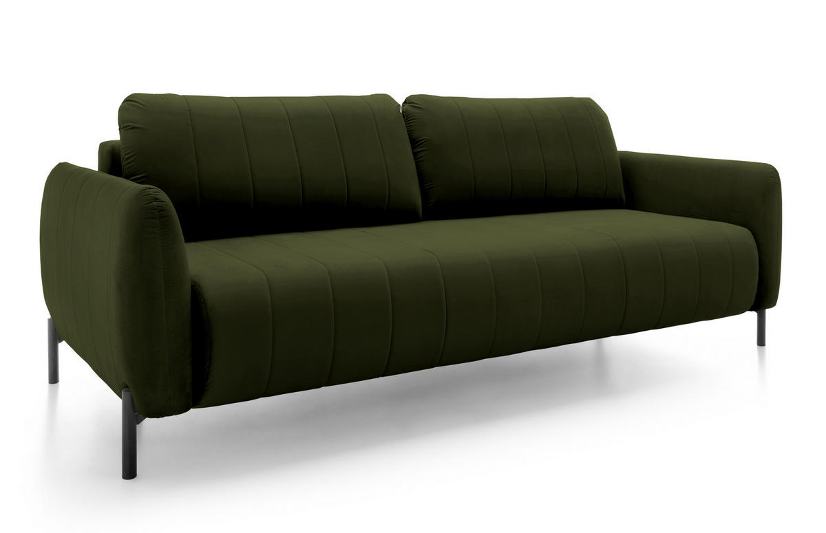 SCHLAFSOFA Neva Olivgrün Velours 234 cm - Schwarz/Olivgrün, Textil/Metall (234/90/100cm) - Selsey