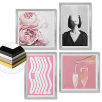 WANDBILDER 4er Set - 50x50 cm & 40x60 cm Silberner Rahmen - Stilvolles Porträt mit Champagner - Silberfarben, Kunststoff (50/50cm) - ArtPrintCave