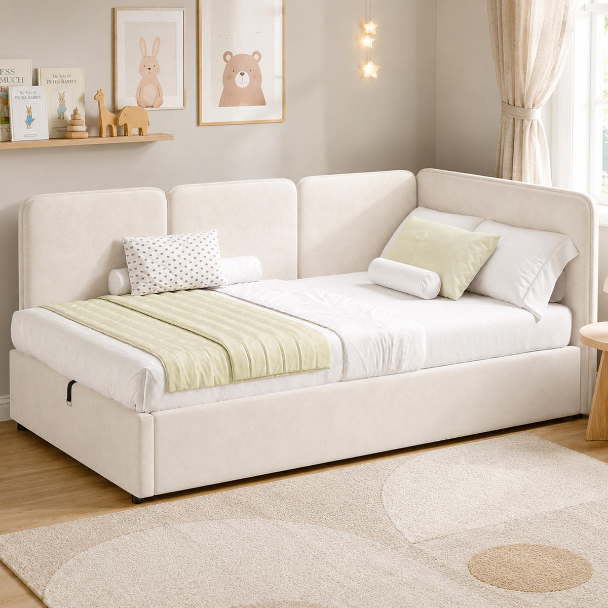 POLSTERBETT 90x200 Hydraulik Samt Beige - Beige, Textil (90/200cm) - FLIEKS