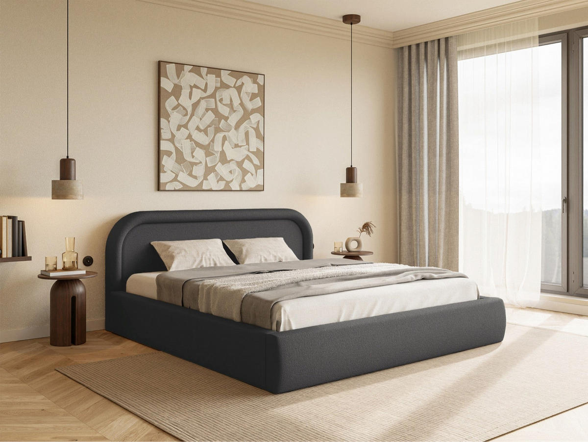 ČALOUNĚNÁ POSTEL Ruvi grafitově šedá 140x200 cm - černá/tmavě šedá, textil/plast (140/200cm) - Selsey