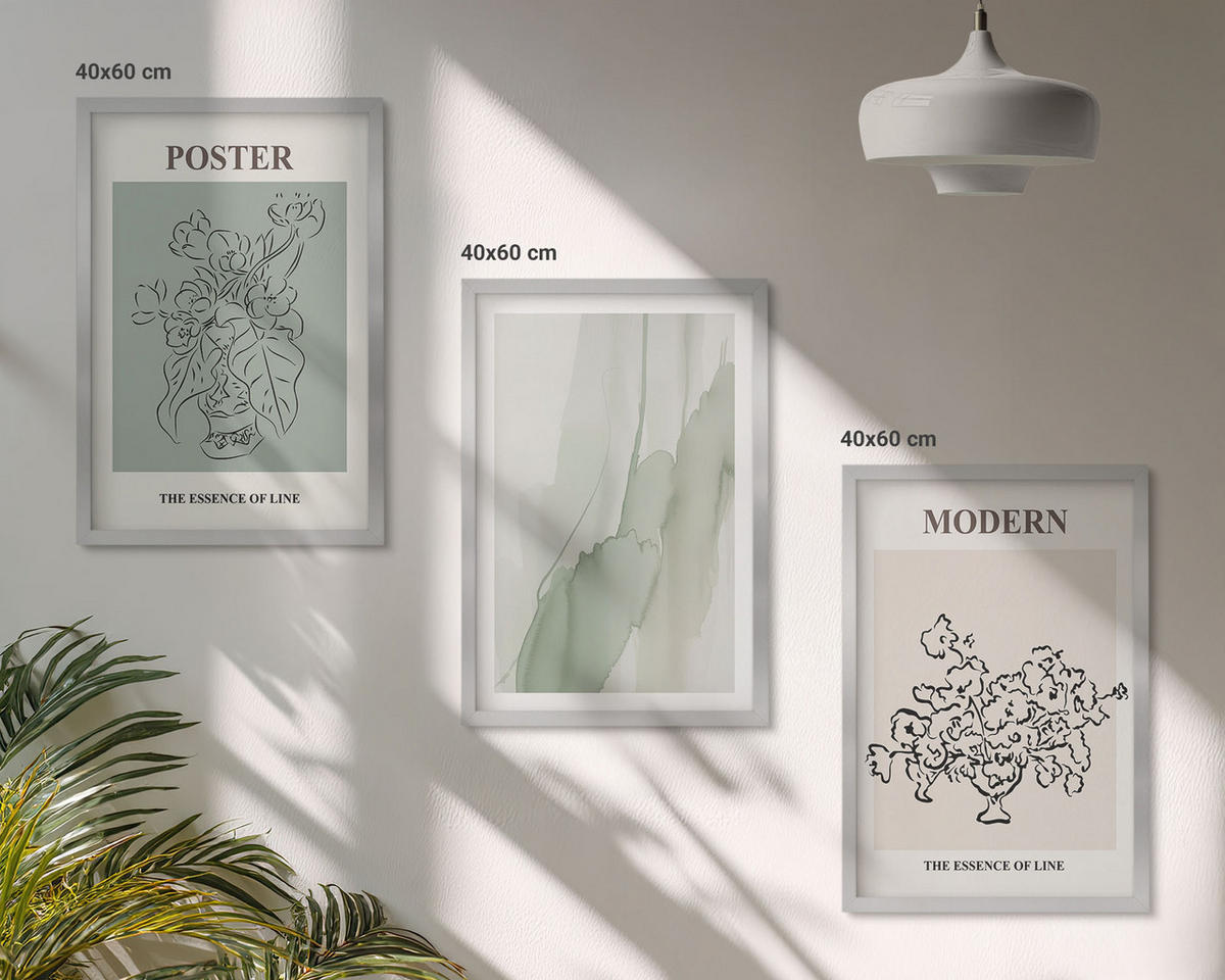 WANDBILDER 3er Set - 40x60 cm Silberner Rahmen - Blumen in einer modernen Vase - Silberfarben, Kunststoff (40/60cm) - ArtPrintCave